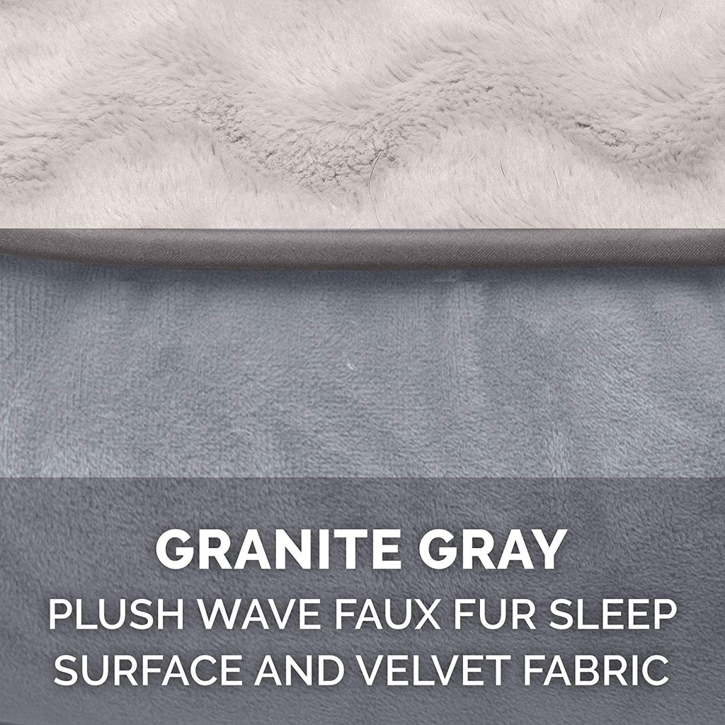 Orthopedic Foam Dog Bed with Washable Velvet Cover - Granite Gray, for Dogs up to 55 lbs - Large Size