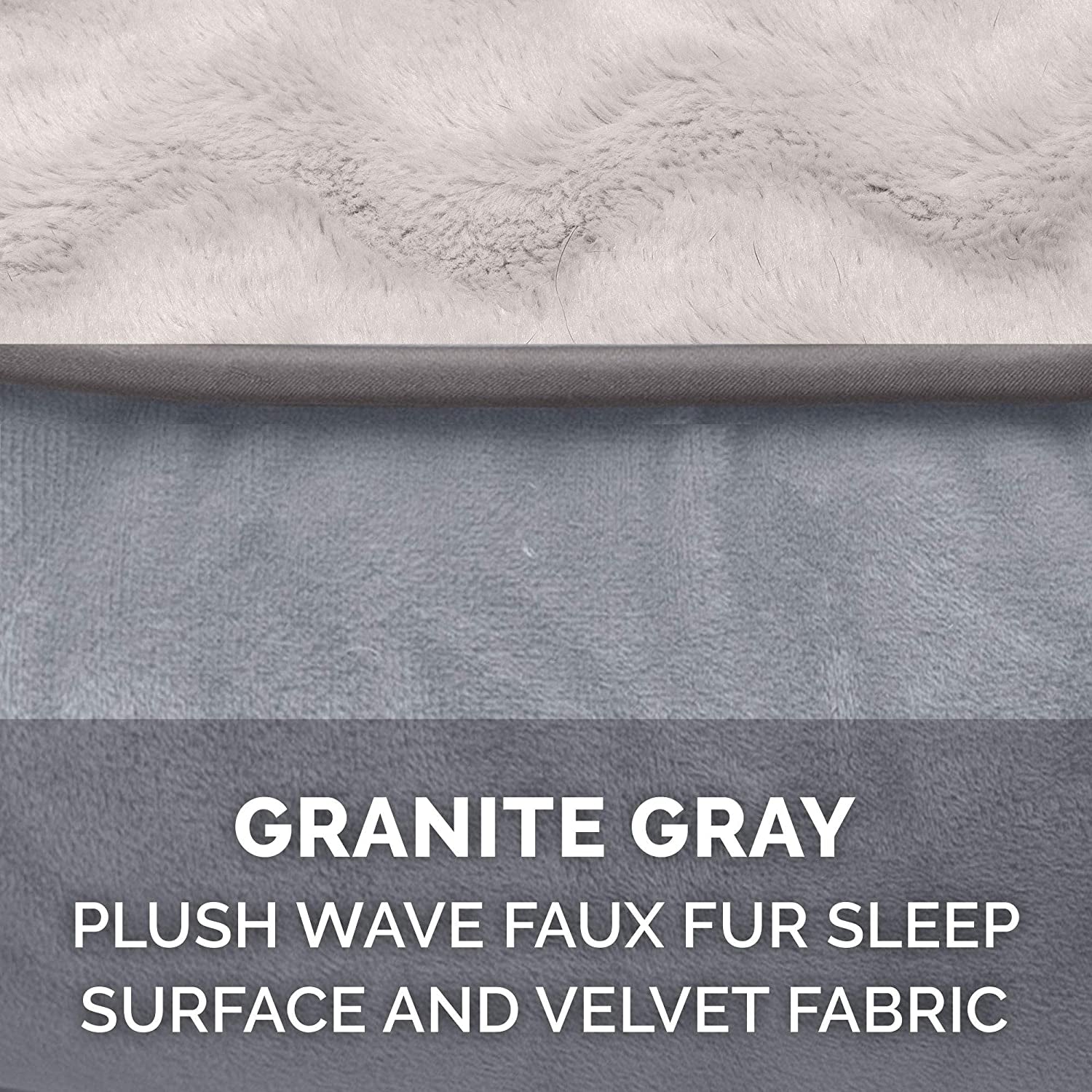 Orthopedic Foam Dog Bed with Washable Velvet Cover - Granite Gray, for Dogs up to 55 lbs - Large Size