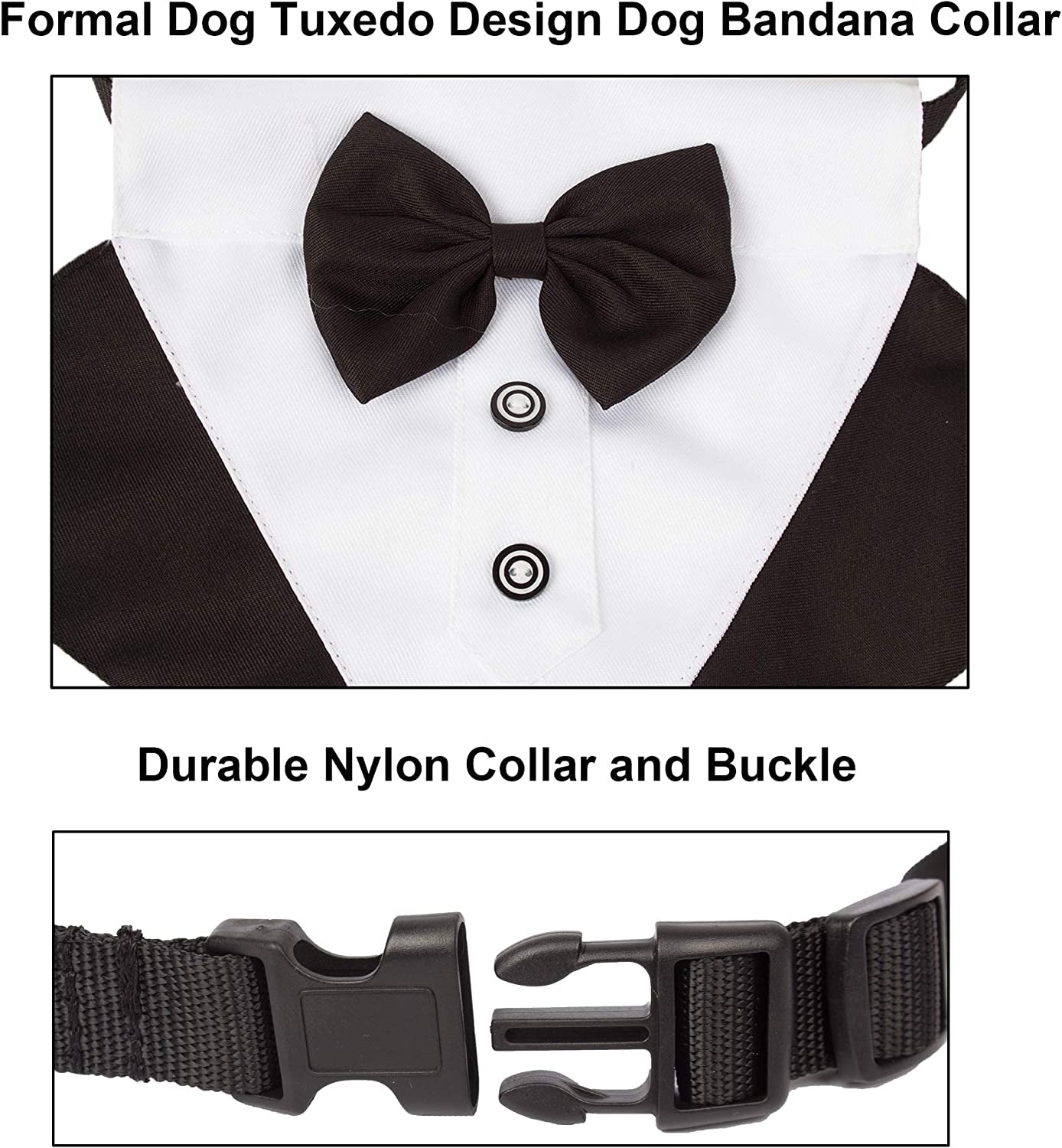 Elegant Dog Tuxedo Wedding Bandana Collar with Adjustable Bow Tie for Large Dogs