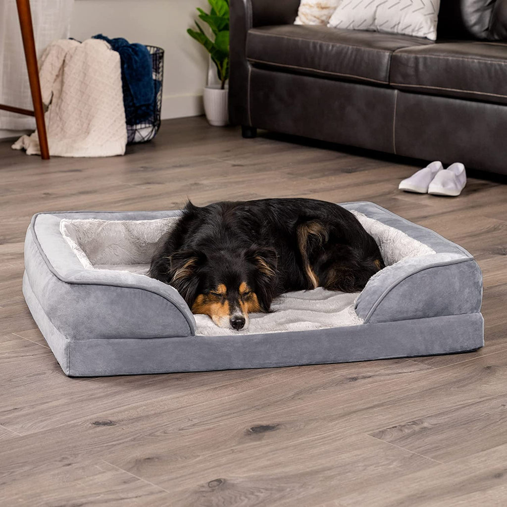 Orthopedic Foam Dog Bed with Washable Velvet Cover - Granite Gray, for Dogs up to 55 lbs - Large Size