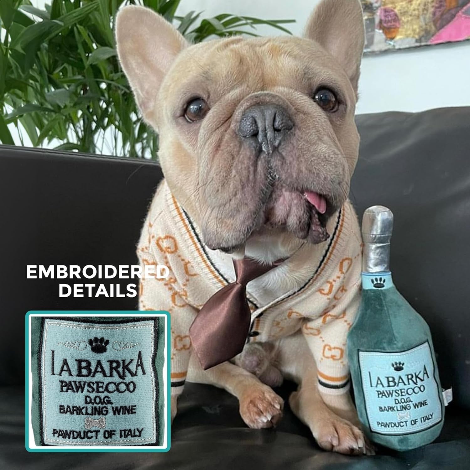Labarka Pawsecco Plush Designer Dog Toys with Interactive Squeaker - Stimulating Pet Enrichment, Machine-Washable, and Safe for All Breeds, One Size