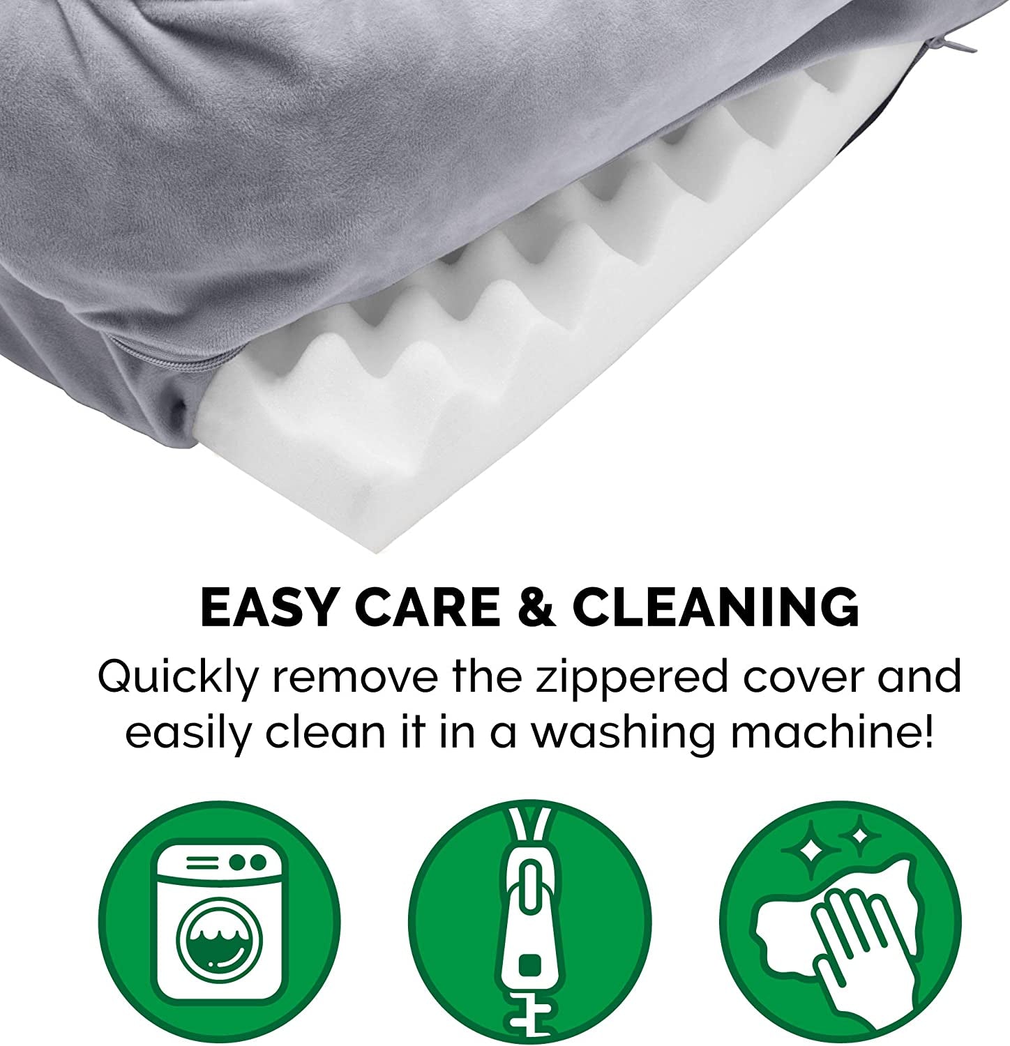 Orthopedic Foam Dog Bed with Washable Velvet Cover - Granite Gray, for Dogs up to 55 lbs - Large Size