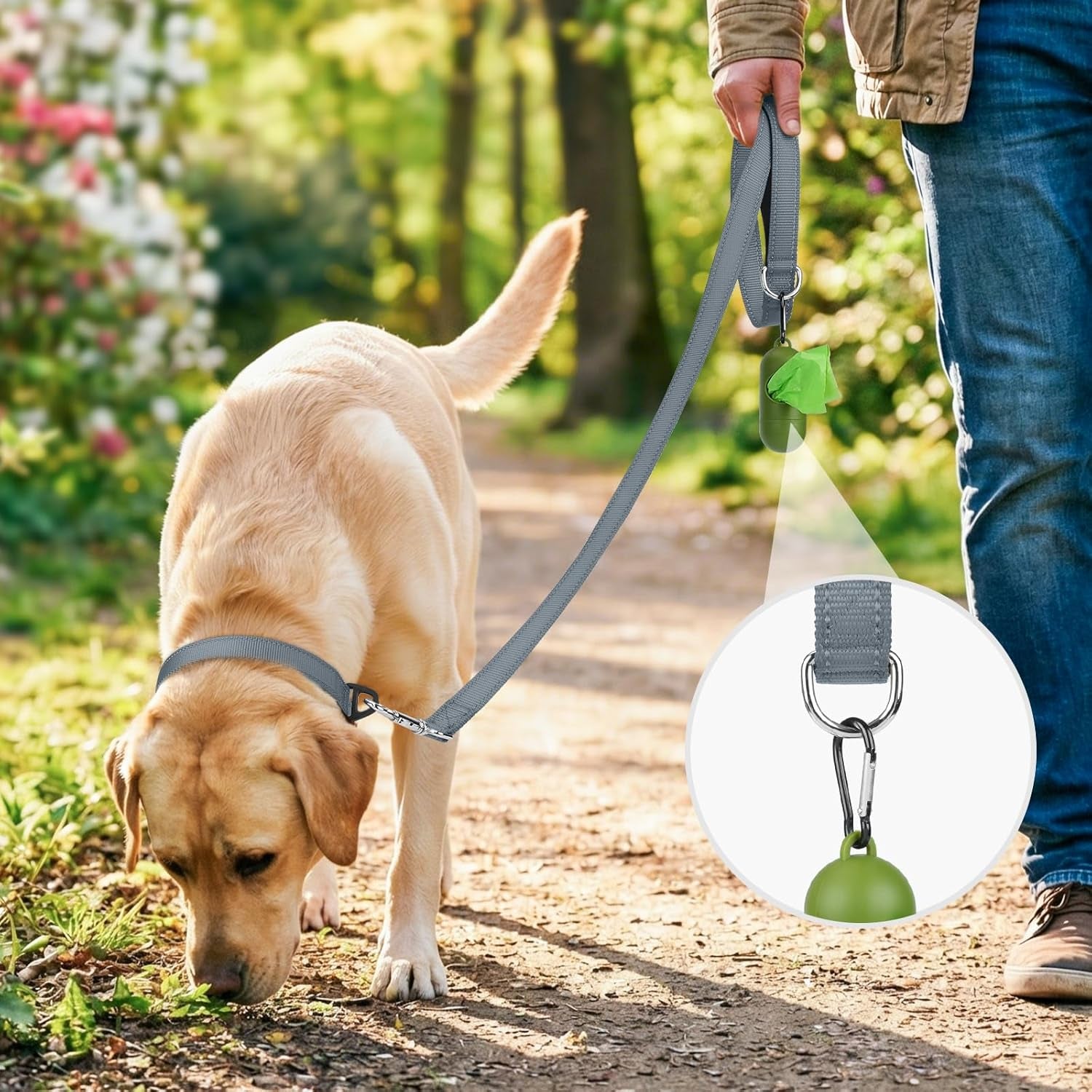 5 FT Double-Sided Reflective Dog Leash with Padded Handle - Heavy Duty Nylon for Small Dogs, Grey