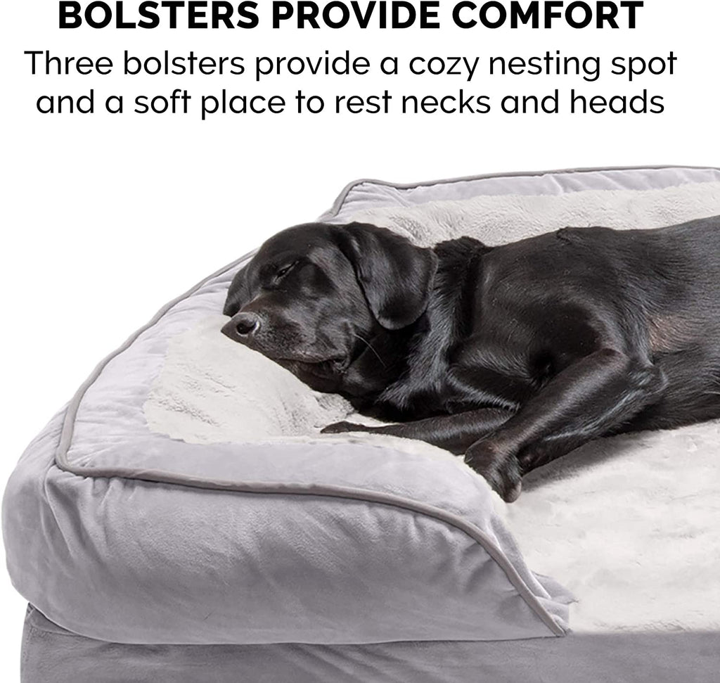 Orthopedic Foam Dog Bed with Washable Velvet Cover - Granite Gray, for Dogs up to 55 lbs - Large Size