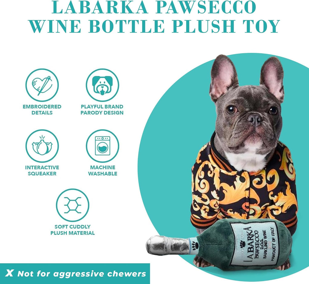 Labarka Pawsecco Plush Designer Dog Toys with Interactive Squeaker - Stimulating Pet Enrichment, Machine-Washable, and Safe for All Breeds, One Size