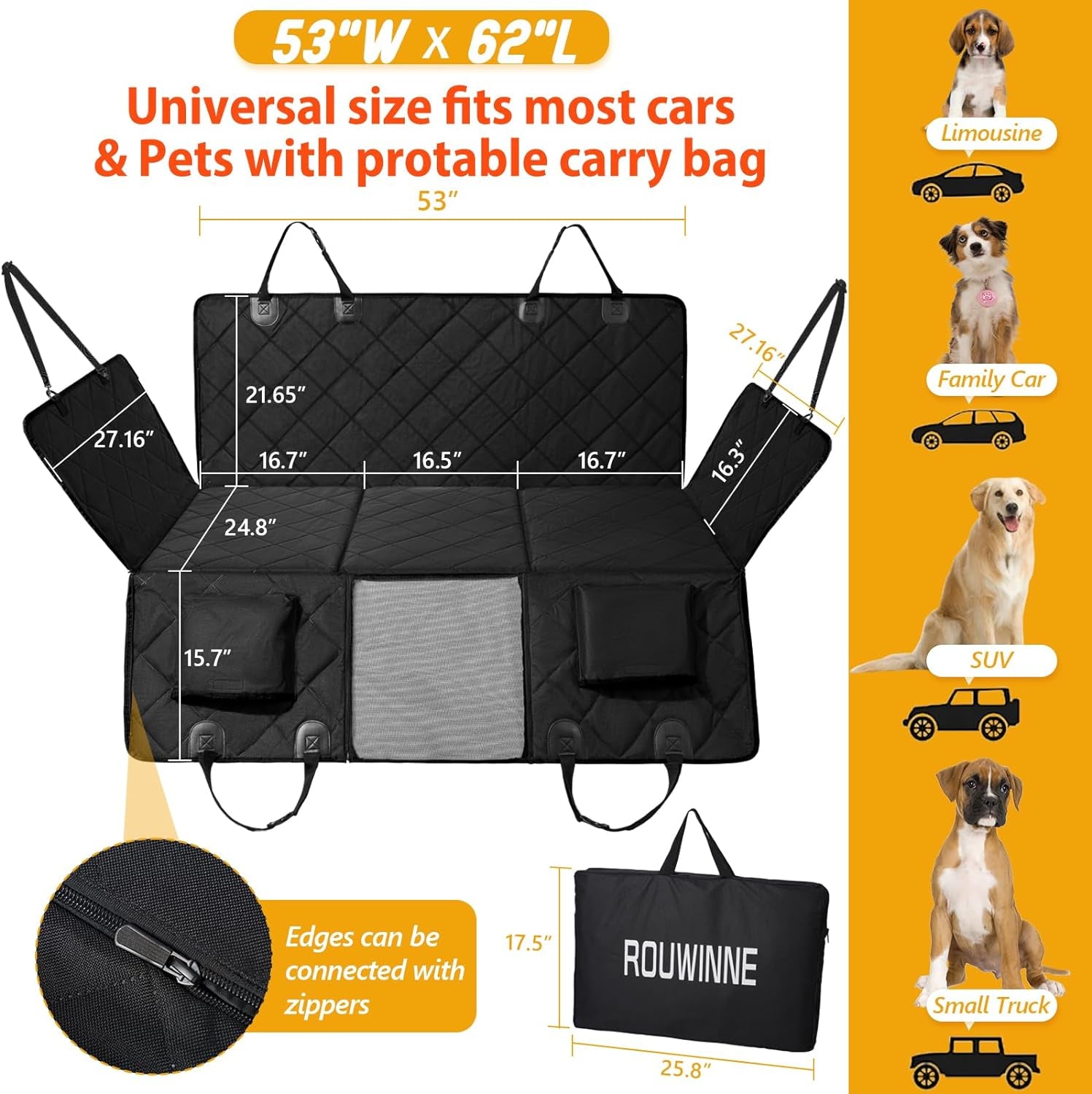 Heavy-Duty Dog Backseat Extender and Car Seat Cover - Large Space for SUVs and Cars, Supports Up to 400 lbs, Black