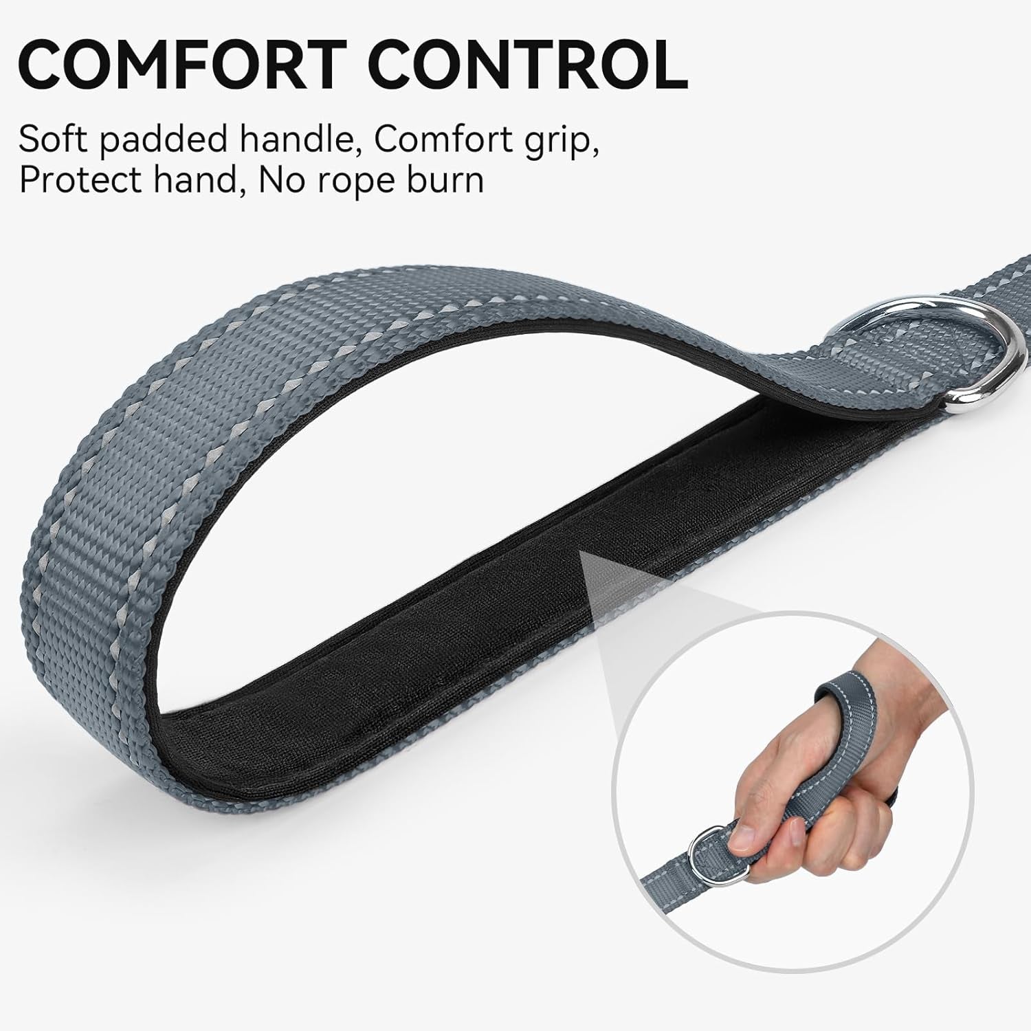 5 FT Double-Sided Reflective Dog Leash with Padded Handle - Heavy Duty Nylon for Small Dogs, Grey