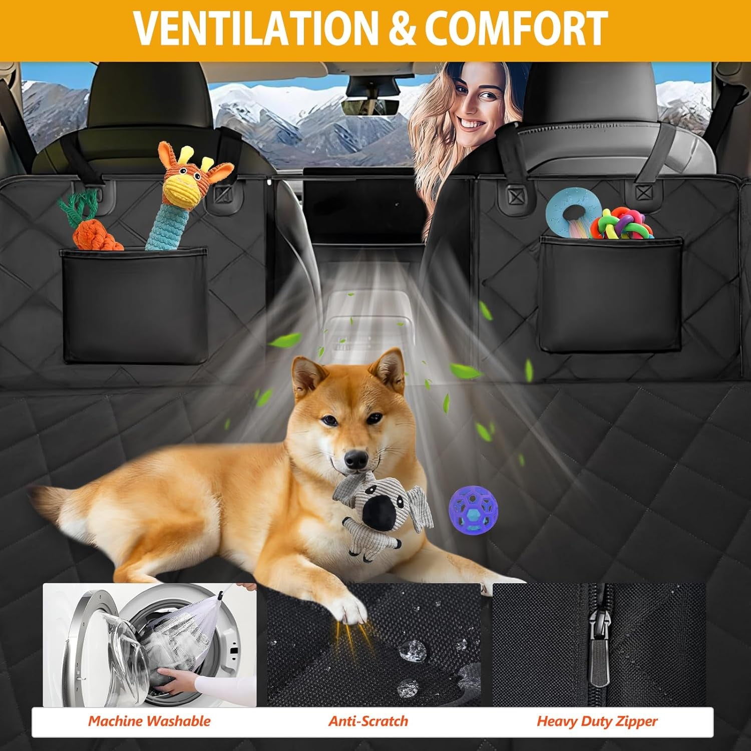 Heavy-Duty Dog Backseat Extender and Car Seat Cover - Large Space for SUVs and Cars, Supports Up to 400 lbs, Black