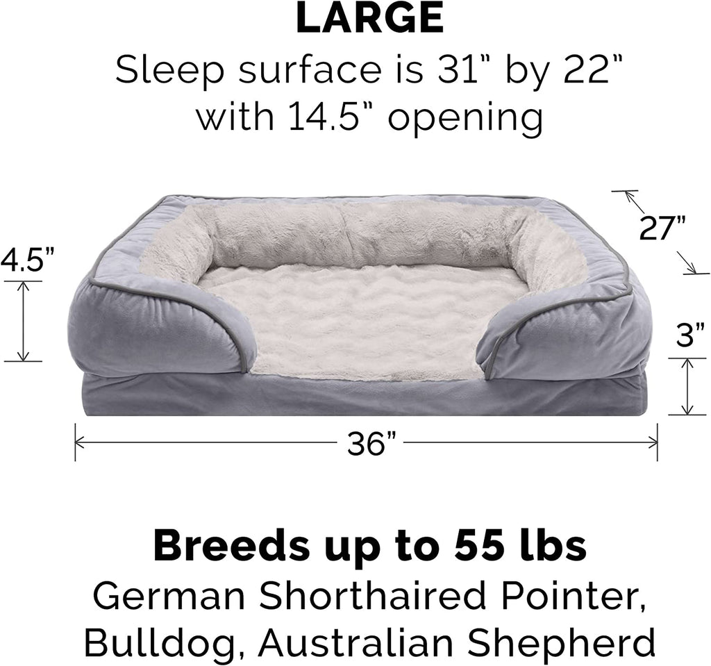 Orthopedic Foam Dog Bed with Washable Velvet Cover - Granite Gray, for Dogs up to 55 lbs - Large Size