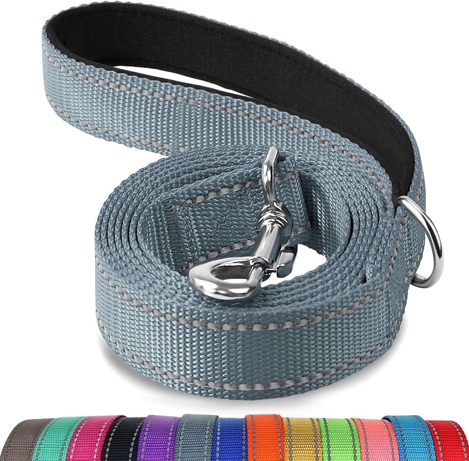 5 FT Double-Sided Reflective Dog Leash with Padded Handle - Heavy Duty Nylon for Small Dogs, Grey