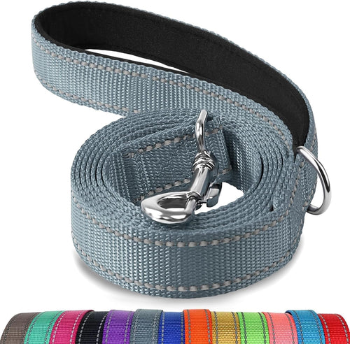 5 FT Double-Sided Reflective Dog Leash with Padded Handle - Heavy Duty Nylon for Small Dogs, Grey