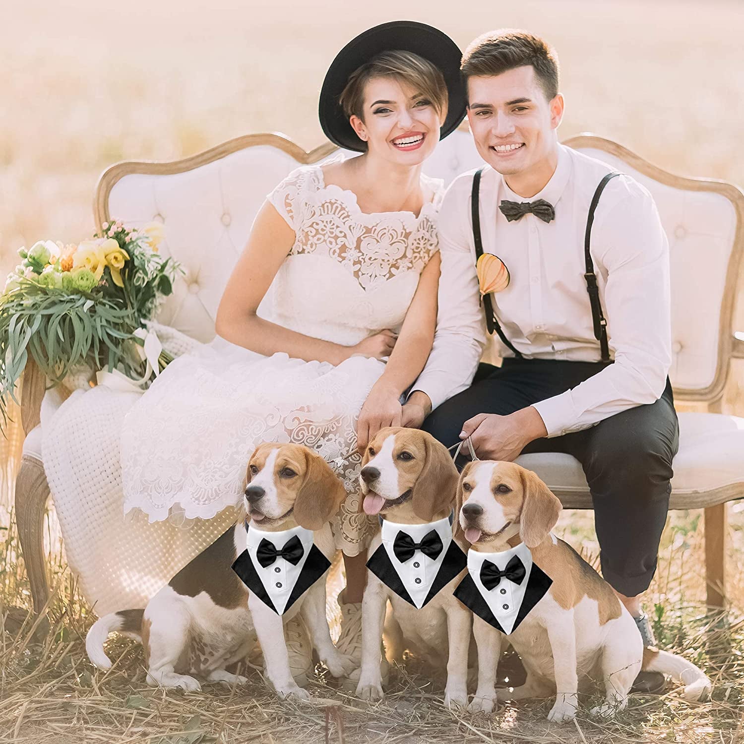 Elegant Dog Tuxedo Wedding Bandana Collar with Adjustable Bow Tie for Large Dogs
