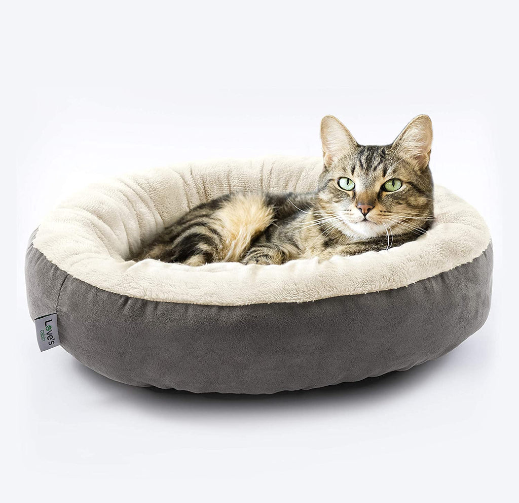 Round Donut Pet Bed for Cats and Small Dogs, 20-Inch Anti-Slip and Water-Resistant Design, Super Soft and Durable Fabric, Washable Luxury Bed in Gray