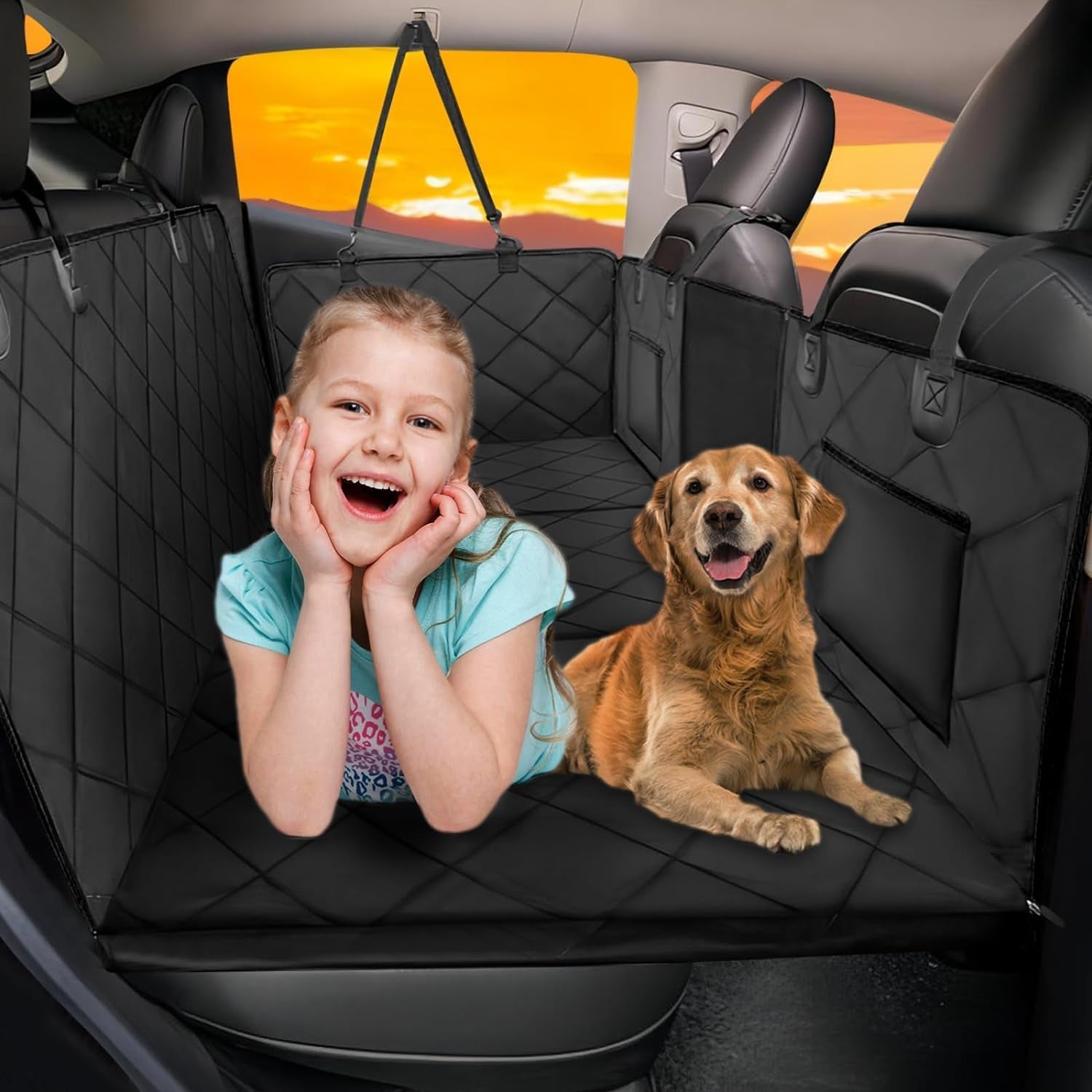Heavy-Duty Dog Backseat Extender and Car Seat Cover - Large Space for SUVs and Cars, Supports Up to 400 lbs, Black